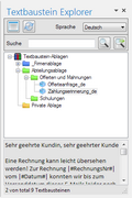 Sprachunterstützung: Der Filter ist auf 'Deutsch' eingestellt. Es werden nur die Textbaustein mit deutscher Sprachkennung (_de) angezeigt.